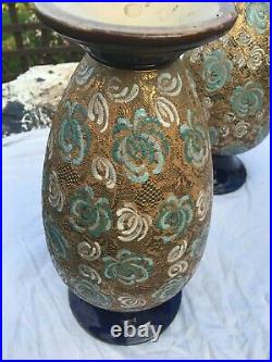 Stunning Pair 14 Royal Doulton Slater Vases Cobalt Blue Stamped Vintage Retro
