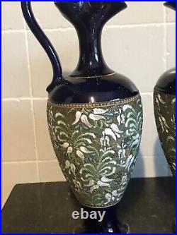 Stunning Pair Of Antique Doulton Stoneware Art Nouveau Ewers
