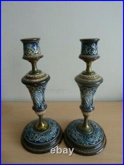 Stunning Pair Of Doulton Lambeth Stoneware Candle Sticks Must See