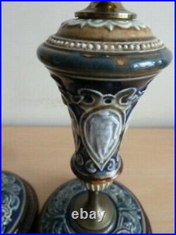 Stunning Pair Of Doulton Lambeth Stoneware Candle Sticks Must See