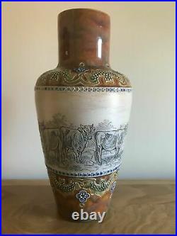 Superb 1907 Doulton Lambeth Hannah Barlow Highland Cattle Stoneware Vase