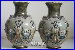 Superb Pair Doulton Lambeth Stoneware Vases By Frank A. Butler c. 1886