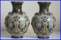 Superb Pair Doulton Lambeth Stoneware Vases By Frank A. Butler c. 1886