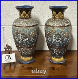 Tall Pair Of Antique Doulton Lambeth Slaters Patent Baluster Vases
