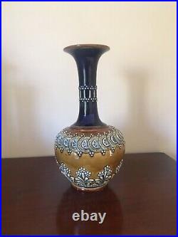 Two Doulton Lambeth Vases. C. 1890. Blue neck, Caramel Body. Good Condition