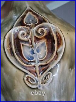 VERY RARE Royal Doulton Lambeth Vase signed RB, PINCHED LEAVES Art Nouveau
