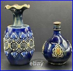 Very Rare Mini Royal Doulton Lambeth Cobalt Blue Bud Vases