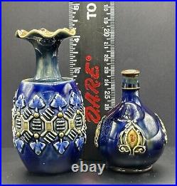 Very Rare Mini Royal Doulton Lambeth Cobalt Blue Bud Vases