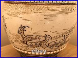 Victorian 1880 Doulton Lambeth Hannah Barlow Highland Goat Stoneware Guglet Vase