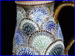 Victorian London Large Doulton Lambeth Siliconware Fans Jug Pitcher 1885