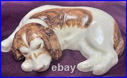 Victorian Royal Doulton Lambeth England Sleeping Recumbent Spaniel Dog Figurine