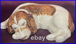 Victorian Royal Doulton Lambeth England Sleeping Recumbent Spaniel Dog Figurine