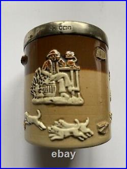 Vintage Doulton Lambeth Silver Rimmed Miniature Harvest Stoneware Loving Cup