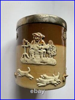 Vintage Doulton Lambeth Silver Rimmed Miniature Harvest Stoneware Loving Cup