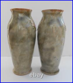 Vintage Royal Doulton Stoneware Vases Winnie Bowstead Applied Decoration C1934